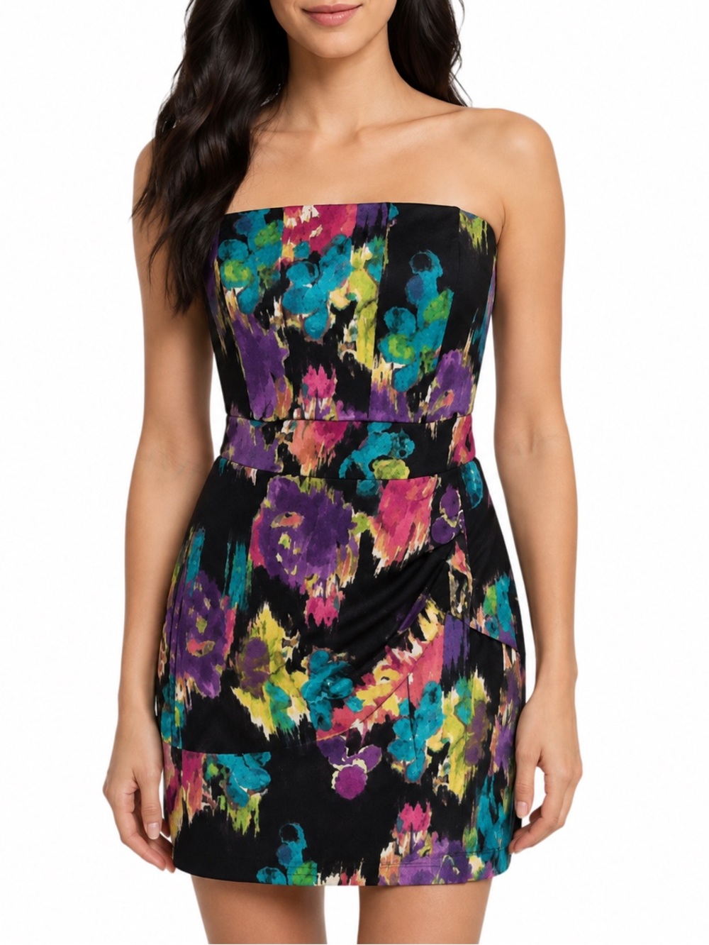 Speechless Strapless Abstract Floral Colorful Artsy Print Peplum Mini Dress‎ 9